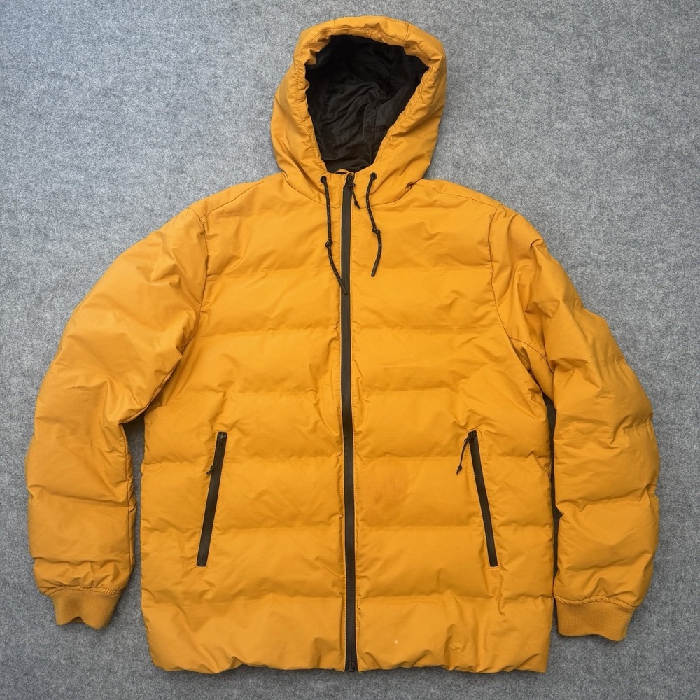 H&M Water-Repellent Puffer Jacket Mens Medium Orange Hooded Windproof Coat